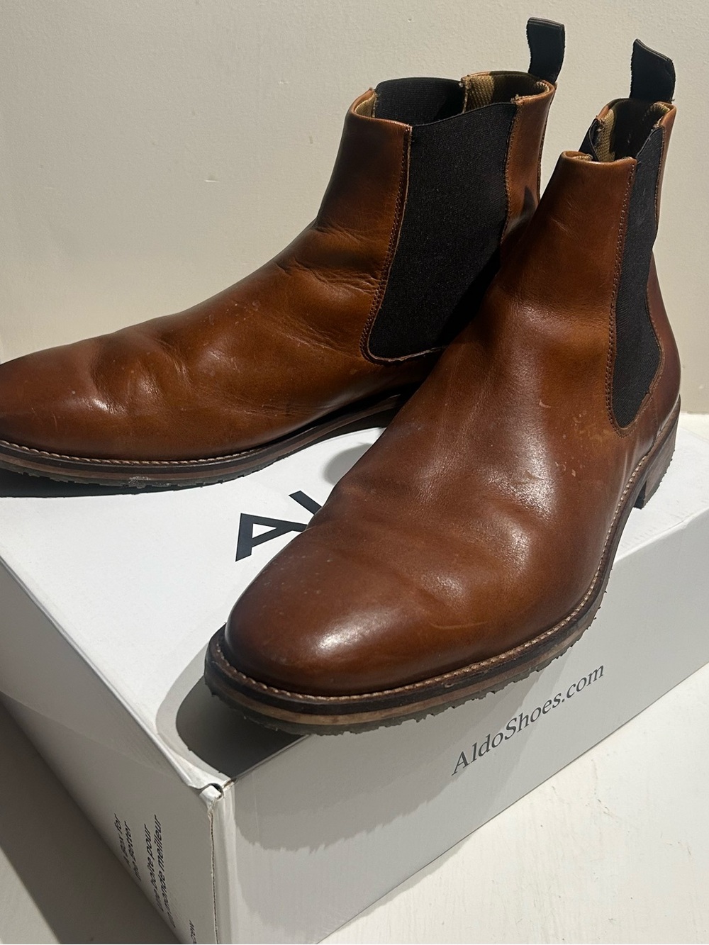 Aldo Men’s Brown Leather Chelsea Boots, Size 13